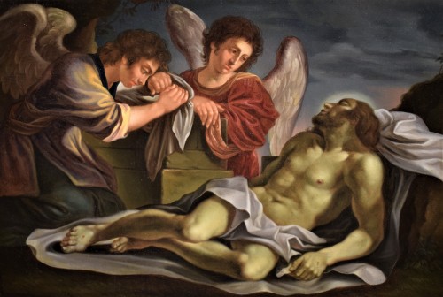 Tableaux et dessins Tableaux XVIIe siècle - Christ mort pleuré par deux anges, Bologne XVIIe siècle